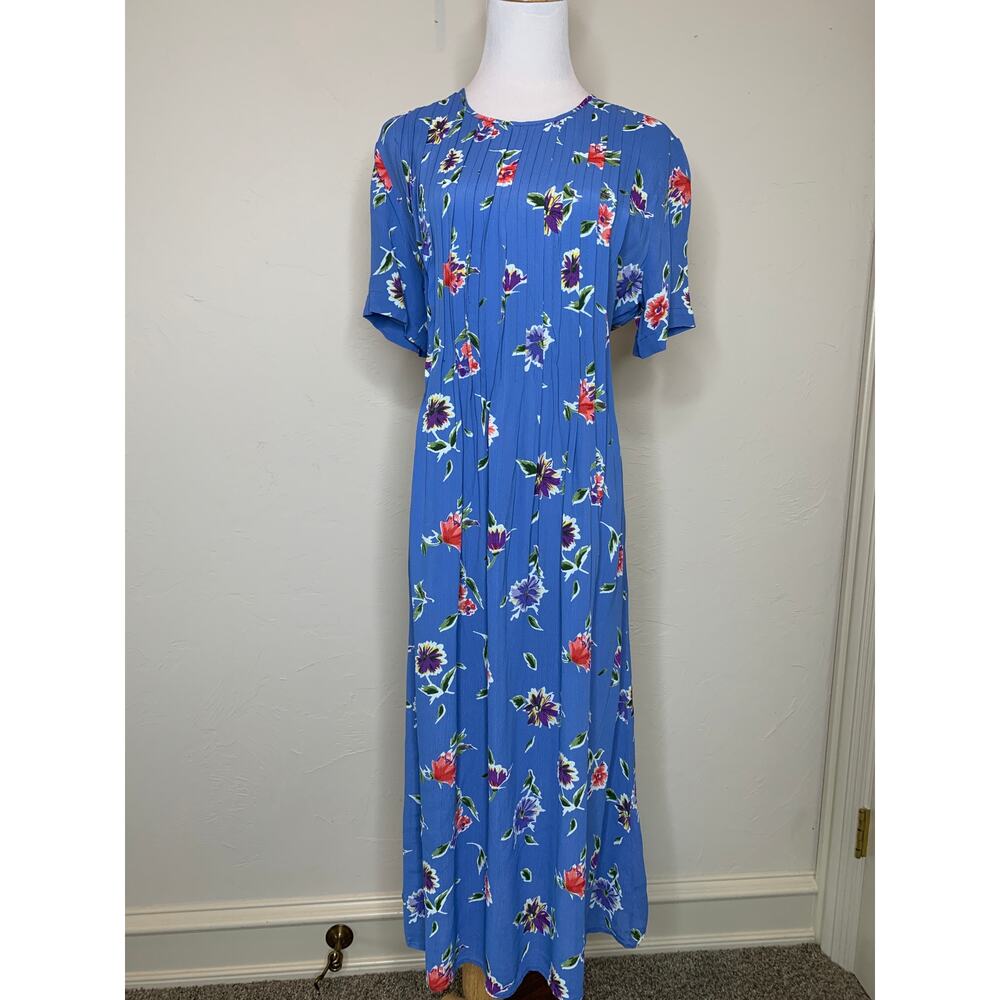 Vintage Worthington Chiffon Flowy Midi Dress Blue Sz 14 Large